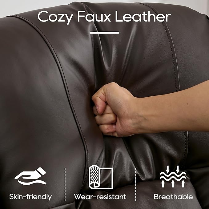 DRMBOOK RV Loveseat Recliner Sofa Double Wall Hugger Reclining Couches Manual Reclinable Movie Seating 2 Person Recliner for Travel Trailer (Leather Brown 2 Seater with Reversible Console)