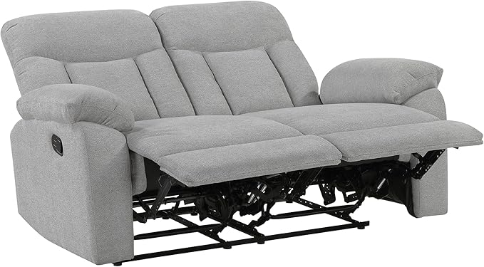Lexicon Manual Double Recliner Loveseat for Living Room Chenille Fabric Upholstered Reclining Sofa Home Theater Seating Easy Assembly Recliner Love Seat Couch Gray