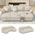 DURASPACE 104.3'' Sleeper Couch Pull Out Sofa Bed 2 in 1 Convertible Sofa Sleeper with Storage U Shaped Sectional Couch Bed for Small Spaces Living Room Bedroom Apartment (Beige)