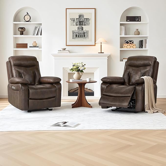 Power Recliner Chair Wall Hugger Recliner with Adjustable Headrest and Footrest Dual Motor Electric Faux Leather Reclining Sofa with USB/Type-C Charging for RV Living Room Bedroom
