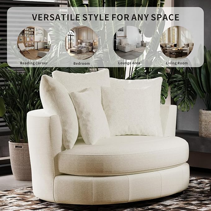 54.9''W Oversized Accent Barrel Chair Chenille Upholstered Comfy Couch Sofa with 5 Pillows for Living Room Apartment Bedroom (Beige Yellow).