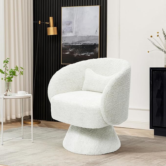 LuxenHome Swivel Barrel Accent Chair Club Swivel Chair with Upholstered Boucle Accent Chair with 360 Wood Base Arm Chairs for Living Room Bedroom Nursery Accent Sofa Chairs Cream