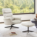CHITA Genuine Leather Self-Weight Reclining Swivel Chair with Adjustable Headrest and Ottoman for Living Room Office Light Grey