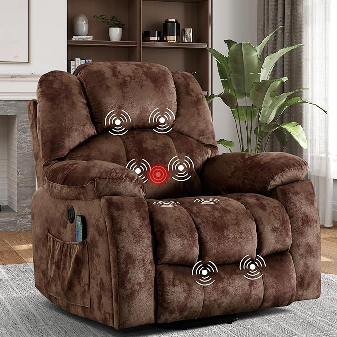 Bonzy Home Power Lift Recliner Chair with Massage and Heating Lift Chairs Recliner for Elderly Upholstered Comfy Power Lift Chair with 2 Hidden Cup Holders Side Pockets USB Port Brown