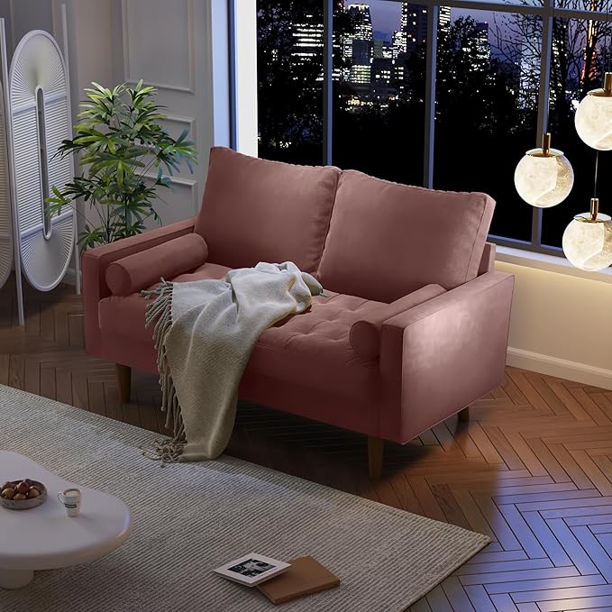 SILKIR Velvet Loveseat Sofa Love Seats Furniture for Small Spaces Mid-Century Modern Loveseats for Living Room Love Seat Couch 58 Inches Rose