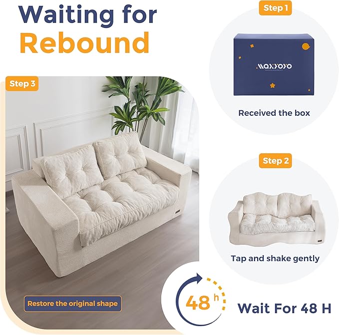MAXYOYO Bean Bag Chair for Adults Upholstered Floor Sofa with Armrests Loveseat Boneless Couch with Tufted Cushion &amp Backrest Sofa in A Box Large Bean Bag Couch for Bedroom Living Room Beige