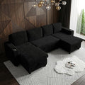 Oversized Sectional Couch U Shaped Corduroy Couch for Living Room Sectional Sleeper Sofa with Pull Out Bed Convertible Sofa Bed for Living Room Bedroom and Apartment Black
