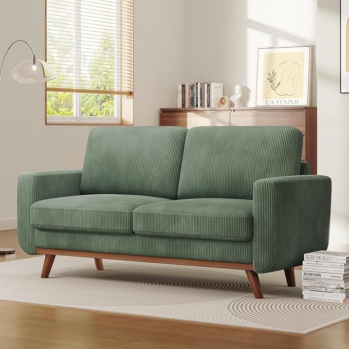 Vesgantti 68 Loveseat Sofa - Green Comfy Corduroy with Spring Cushion Solid Wood Frame Modern Deep Seat Bedroom &amp Living Room Office Couch
