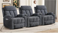 CANMOV Manual Massage Heat Recliner Chair Set of 3 Soft Fabric Recliner Chair with Overstuffed Arm and Back Manual Reclining Single Sofa with 2 Cup Holders Side Pocket for Living Room Dark Grey