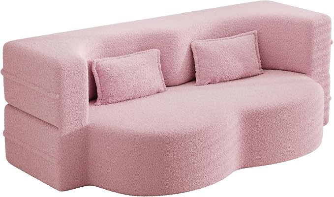 78 Convertible Folding Sofa Bed Queen Sleeper Sofa with Pillow 15 Full Size Folding Mattress for Living Room Guest Bed Playroom No Assembly Required Pink
