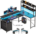 L Shaped Gaming Desk with ShelvesReversible Computer Gaming Desk with LED Lights and Charging StationHome Office Corner Desk with Monitor StandBlack