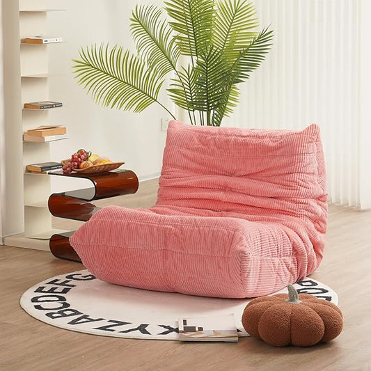 N&ampV Fireside Chair Mid Century Armless Floor Sofa Soft Premium Corduroy Floor Lounge Chair Foam Sofa Accent Chair for Living Room Bedroom and Office Salmon