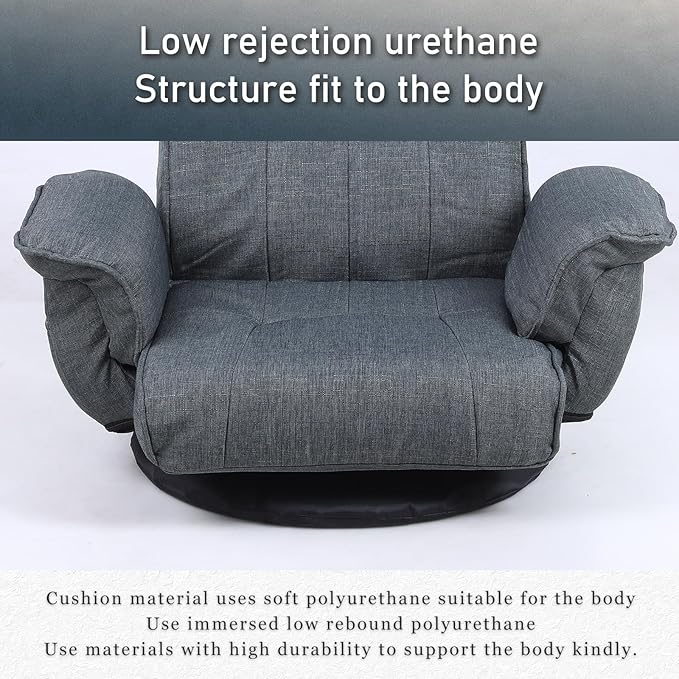 360 Degree Swivel Floor Chairs for Adults Gaming Floor Chair with Back Support 14 Angles Adjustable Comfortable Floor Lounge Chair Folding Video Game Chairs Office Bedroom 201 (Dark Grey)