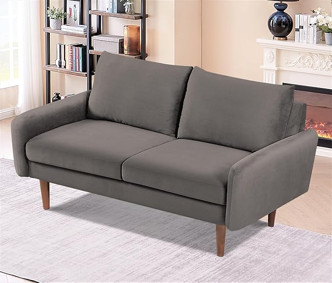 Kent Velvet Loveseat Sofa for Modern Living Rooms and Compact Spaces Comfy 2 Seater Couch Studio Apartment Furniture with Sleek Design Grey