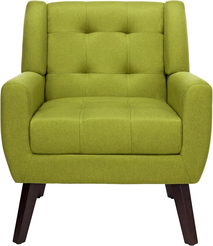 UIXE Accent Chairs Set of 2 Modern Upholstered Arm Chair in Fabric for Living Room Comfy Armchair Single Sofa Seat with Solid Wooden Legs (Green)