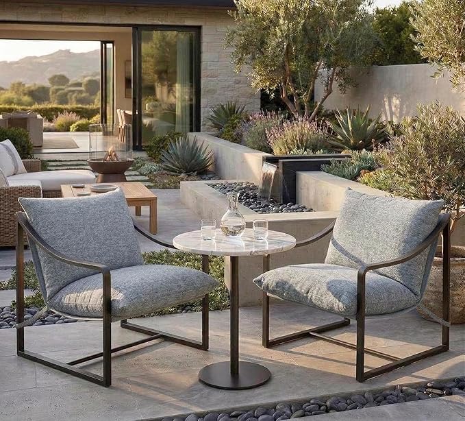 Accent Chairs Set of 2 Metal Frame Sling Outdoor Chairs with Metal Frame and SOFE Cushion for Garden Patio Living Room &amp Bedroom Easy Assembly-Grey