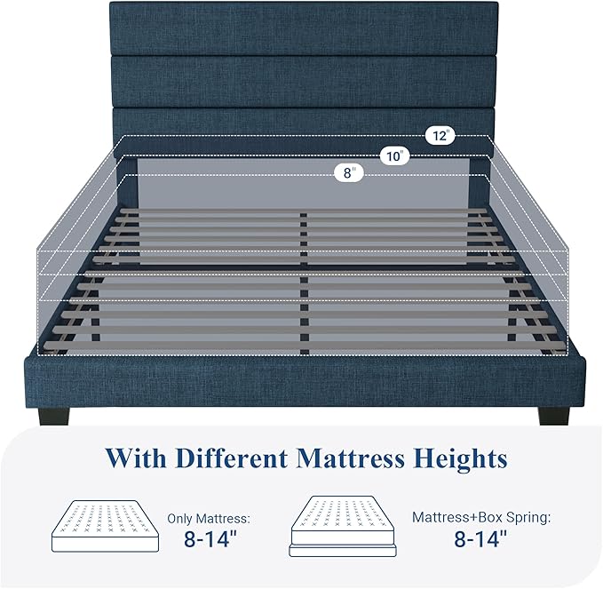 Allewie Queen Size Platform Bed Frame with Fabric Upholstered Headboard and Wooden Slats Support Fully Upholstered Mattress Foundation/No Box Spring Needed/Easy Assembly Navy Blue