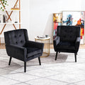 Set of 2 Velvet Accent Chair Mid-Century Modern Tufted Armchair for Living Room Bedroom &amp Office (Black)