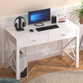 WiberWi Home Office Desk with Drawers White Modern Writing Computer Desk Small Makeup Vanity Table for Bedroom Study Table for Home Office