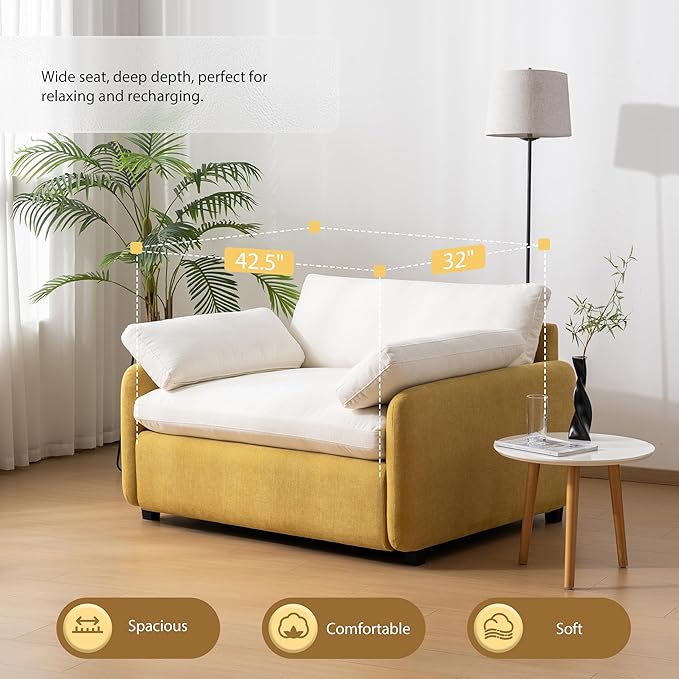 50 Oversized Living Room Chair - Extra Wide Deep Seat Accent Chair &amp Single Sofa Lounge Modern Comfy Upholstered Armchair Color Blocking Couch with 2 Pillows for Reading RoomApartmentBedroom