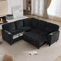 L-Shaped Sofa with Pull Out Sofa Bed Sleeper Sofa Couch Bed with Storage Seat 5 Seat Sectional Sofa with USB and Cup Holder for Living Room Apartment (Black-2.11)