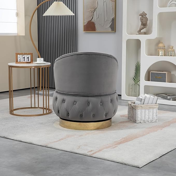 360 Degree Swivel Cuddle Barrel Accent Storage Chairs Round Armchairs with Wide Upholstered Fluffy Velvet Fabric Chair for Living Room Bedroom Office Waiting Rooms