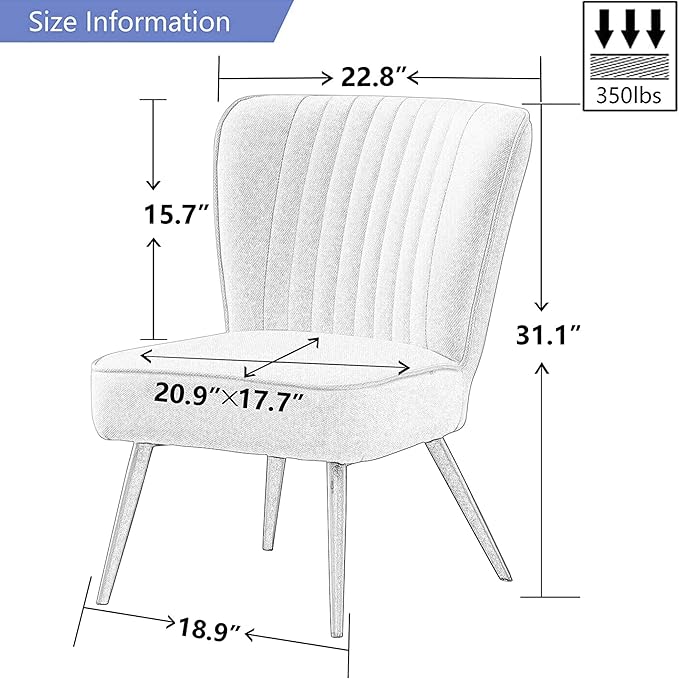 annjoe Armless Dining Chair Accent Chairs Upholstered Slipper Chair Single Sofa Living Room Chairs with Metal Leg Set of 2 for Home Kitchen Office Bistro Cafe Ivory