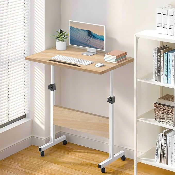 Small Standing Desk Adjustable Height Rolling Computer Desk Portable Laptop Desks with WheelsBlack