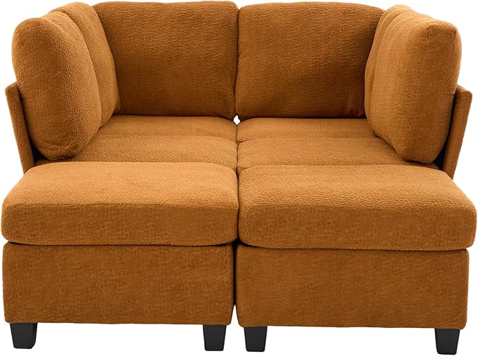 U Shaped Modular Sectional Sofa Couch with Storage Ottoman 6 Seat Convertible Upholstered Deep Seat Sofa with Chaise Lounge Comfy Cloud Couch for Living Room Orange