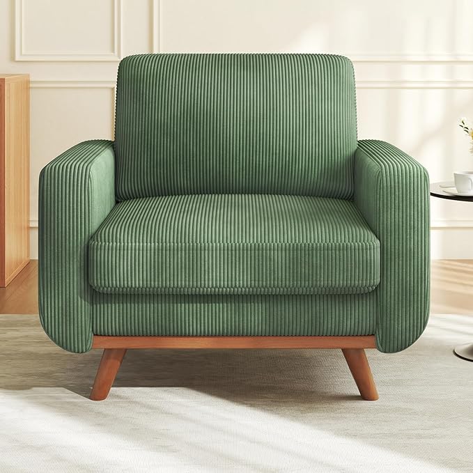 Vesgantti 38.5 Accent Chair Green Comfy Corduroy Single Sofa Seat with Spring Cushion Upholstered Armchair with Deep Seat Reading Chair for Adults Modern Sofa for Living Room Bedroom