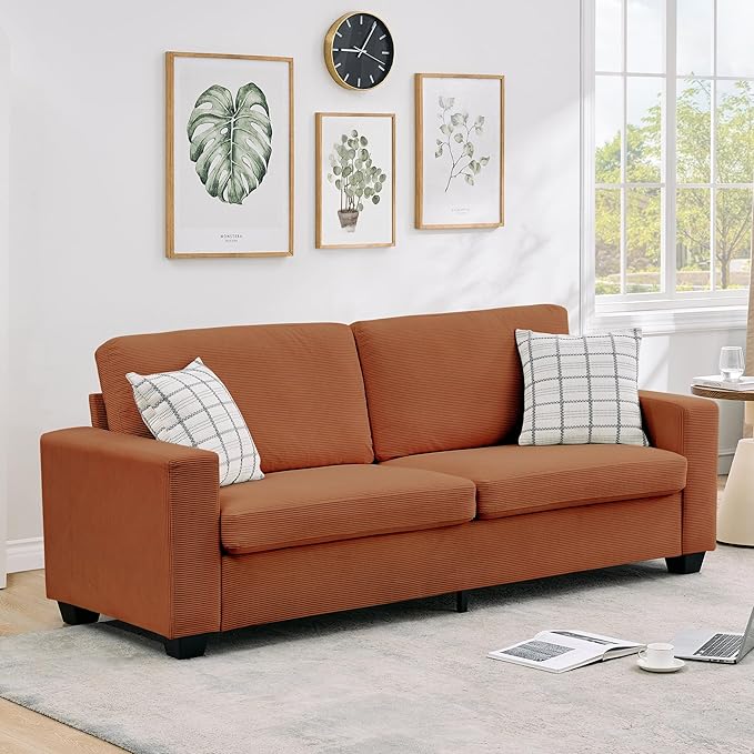 Modern Loveseat Sofa Couches for Living Room 83 Boneless Comfy Corduroy Sofa for Apartment Bedroom or Office Soft Upholstered Couch for Compact Spaces Deep Seats Wood Frame Removable Cover Red