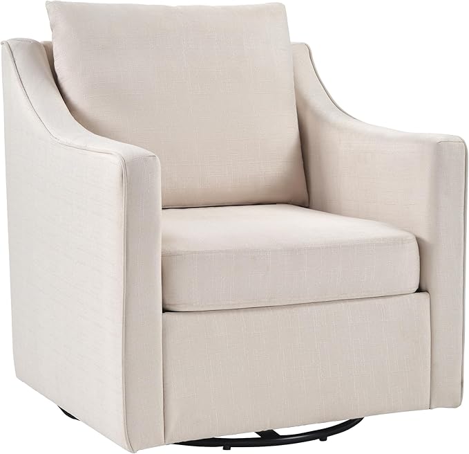 ANJ 360° Swivel Accent Chair Large Comfy Fabric Reading Chair with Wide Curved Back and Soft Pillows Mid Century Modern Chair for Living Room and Bedroom Beige