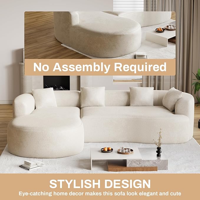 111 Modern Curved Cloud Couch Sectional Sofas for Living RoomOversized L Shape Couch with Left Chaise Modern Luxury Chenille 4-Seater Extra Deep Seat Couches No Assembly RequiredWhite