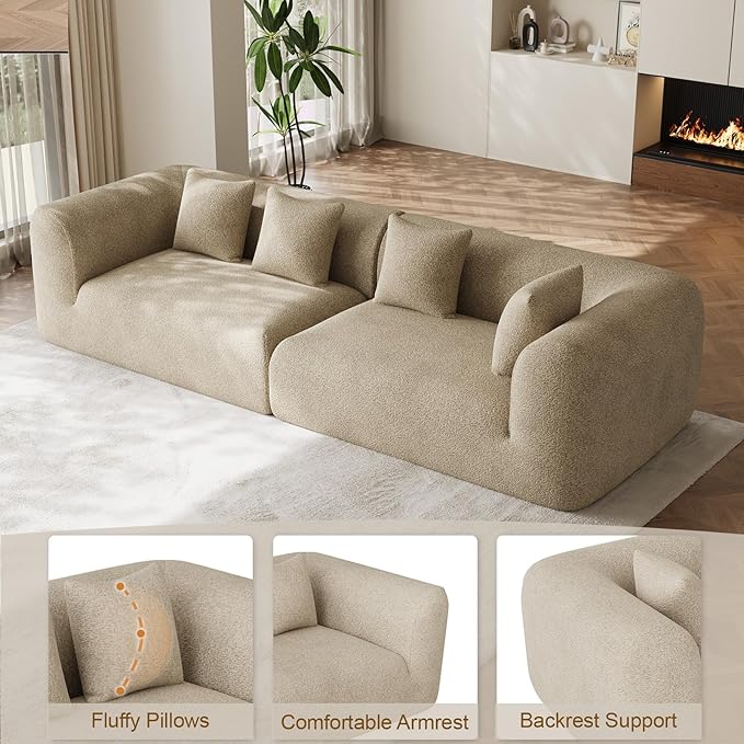 120 Oversized Sectional Couches for Living Room Comfy Plush Boneless Modular Sectional Sofa Modern Modular Couch Chenille Cloud Couch Sectionals 4 Seater No Assembly Needed Light Brown