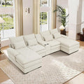 130 U Shaped Cloud Couch Modular Sectional Sofa with Chaise Lounge Comfy Fluffy Cloud Sectional Couches for Living Room Modern Modular Sofa with Central Console (Beige)