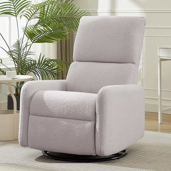 360° Rocking Chair Nursery Rocker Chair with Side Pockets Glider Nursing Chair with Steel Structure Base Small Chair for Small Spaces Sherpa Swivel Accent Chairs for Living Room Nursing