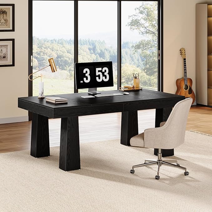 Tribesigns 63-Inch Executive Computer Desk Modern Industrial Home Office Desk with Heavy Duty Tapered Legs Spacious Workstation for Office Black Simple Modern Writing Table