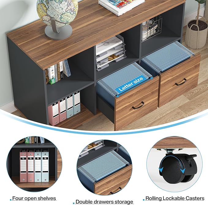 Tribesigns 55-Inch Executive Computer Desk with 43-Inch Lateral File Cabinet Large Workstation Business Furniture L Shaped Desk with Drawers and Storage Shelves for Home Office Walnut