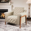 EJUNQ Cozy Accent ChairPU Leather Modern Living Room ChairsMid-Century Office Reading ChairSingle SofaArmchair for Bedroom Apartment Waiting Room(Ivory)
