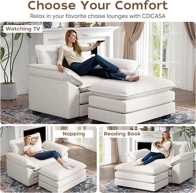 CDCASA 50'' Oversized Chair with Movable Ottoman Velvet Comfy Cloud Sofa Accent Chairs w/Large Seat and Armrests Modern Extra Wide Armchair Reading Chairs for Living Room DIY Combination Beige