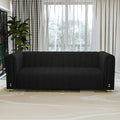 81.3 Modern Black Velvet Couch for Living Room Upholstered Comfy 3 Seater Office Sofa with High Armrest and Gold Metal Legs (Black 81)