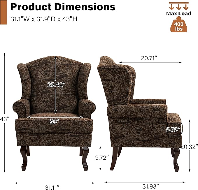 High Back Accent Chairs Set of 2 Mid Century Modern Upholstered Armchair Comfy Fabric Club Accent Chair with Solid Wood Legs Single Reading Chair for Bedroom Living Room (Cranberry)