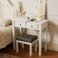 White Makeup Vanity Desk Set with Flip Top Mirror 31.5 Small Vanity Desk with Mirror Dressing Table with 2 Drawers&amp7 Compartments Makeup Table with Hidden Grey Padded Stool for Bedroom Small S