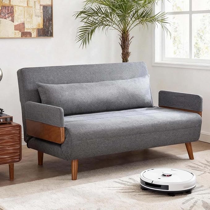 3-in-1 Convertible Sofa Bed Futon Loveseat Couch with Pillow Adjustable Backrest and Removable Armrests Recliner Sleeper Sofa for Small Spaces Living Room Bedroom or Office Dark Grey