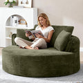 Oversized Round Chair Lounge Chaise Indoor 53.5 Corduroy Boneless Round Chair Fluffy Single Deep Seat Cloud Sofa Chairs Modern Circle Chaise Lounge for Bedroom Living Room Green
