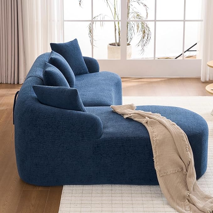 98.8 Curved Sectional Sofa with ChaiseL-Shape Sofa Lounge ChaiseBoneless Couch L Shape for Living RoomWood Grain Chenille FabricNo Installation Requirement
