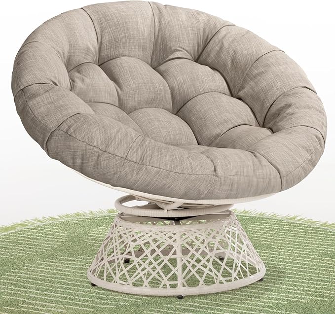 Bme 40 Ergonomic Wicker Papasan Chair with Soft Thick Density Fabric Cushion High Capacity Steel Frame 360 Degree Swivel for Living Bedroom Reading Room Lounge