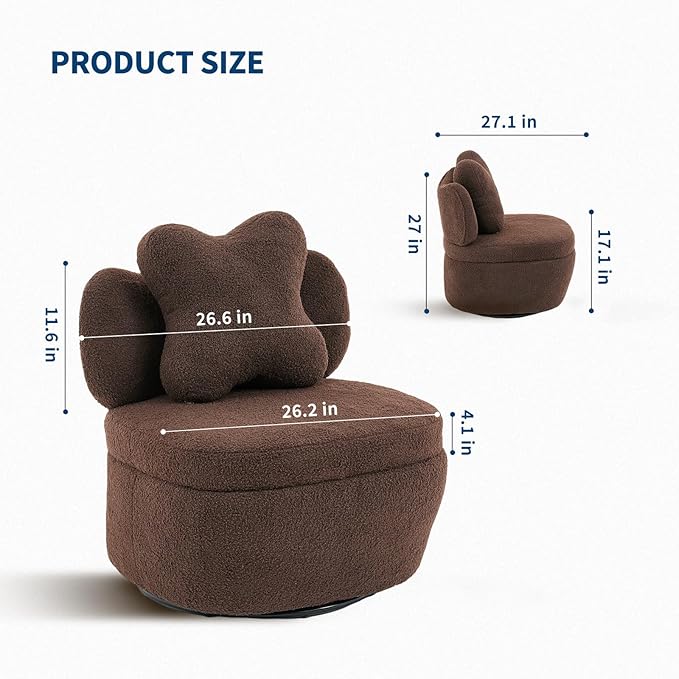Teddy Velvet 360° Swivel Accent Chair with Storage Comfy Upholstered Barrel Chair Star Pillow Single Sofa for Living Room Bedroom Small Spaces Coffee