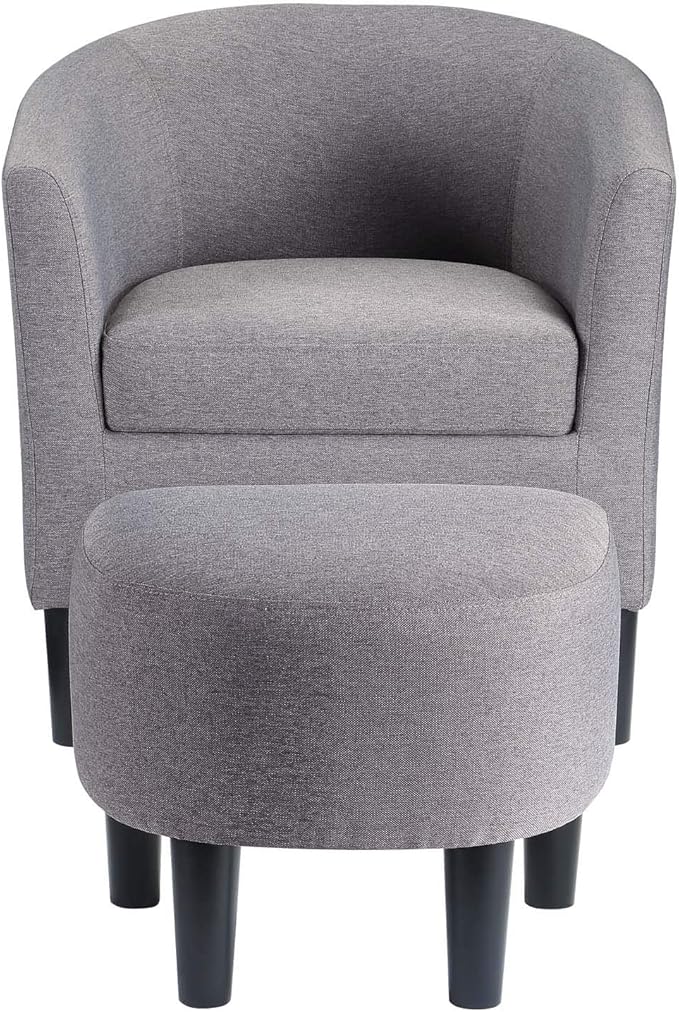 Convenience Concepts Take a Seat Churchill Accent Chair with Ottoman Cement Gray Fabric