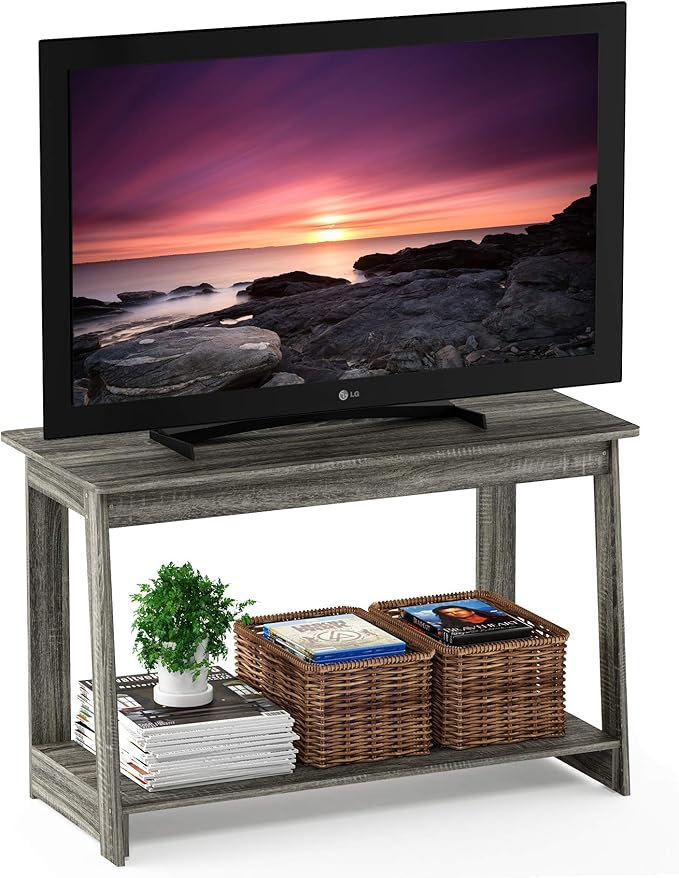 Furinno BEGINNING TV Stand 2-Tier Entertainment Center with Open Shelf TV Console for TV up to 36 Inch for Living Room Bedroom French Oak